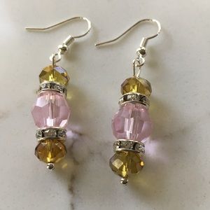 yellow and pink bead earrings with bling